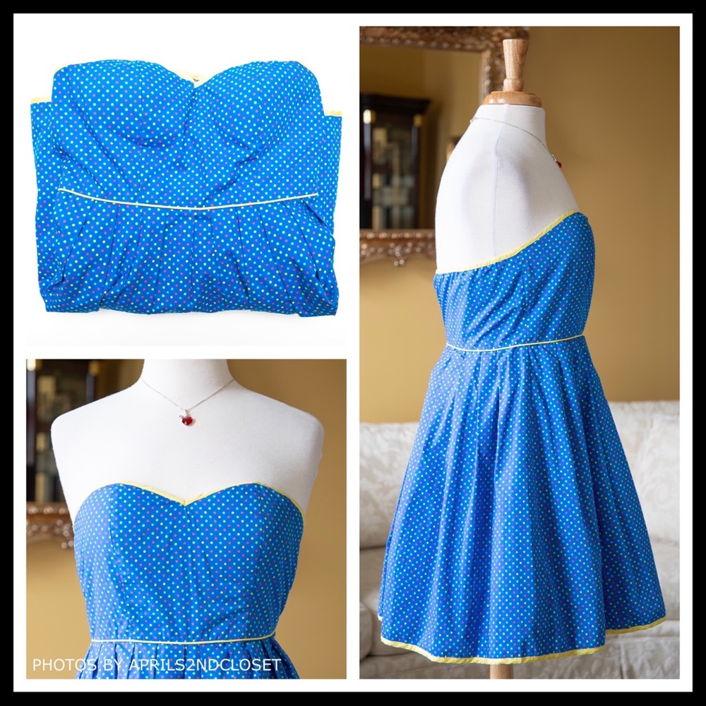 STRAPLESS BUSTIER POLKA DOT FLOWY A-LINE SUMMER SUN RETRO MINI DRESS A3C - Picture 3 of 8